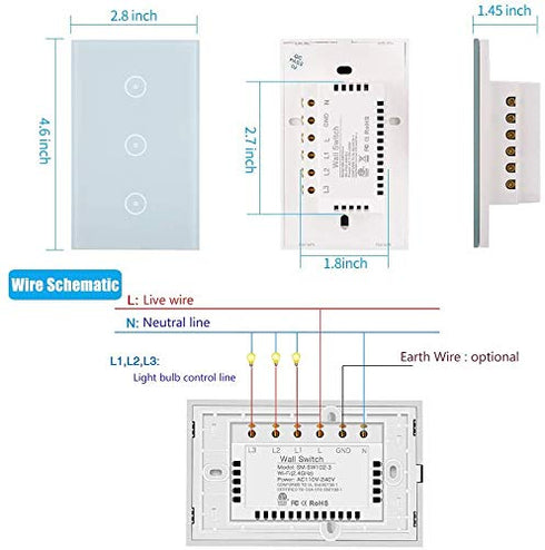 Jinvoo WiFi Wall Light Touch Panel Switch, 2.4GHz WiFi Light Switch Smartphone Remote Control, Remote Control Smart Life/Doodle App, Timer, Alexa ...
