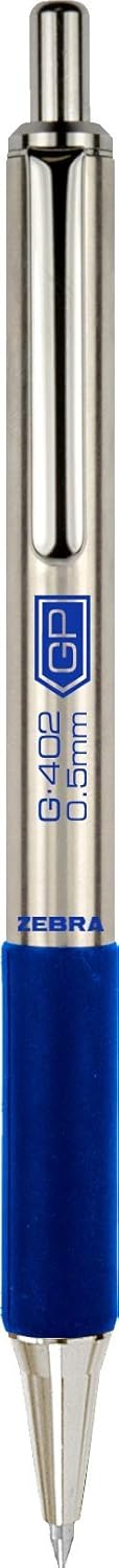 Zebra Pen G-402 Retractable Gel Pen, Stainless Steel Barrel, Fine Point, 0.5mm, Blue Ink, 2-Pack...