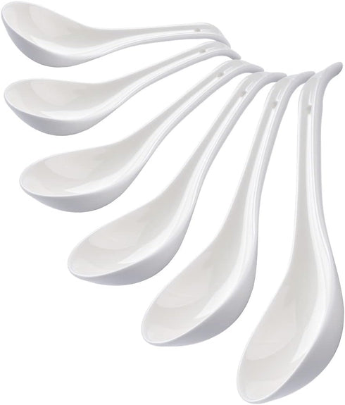 Porcelain Soup Spoons Set of 6, Ceramic Chinese Soup Spoons 6.6 Inch, Asian Soup Spoons, Japanese Ramen Spoons, White...