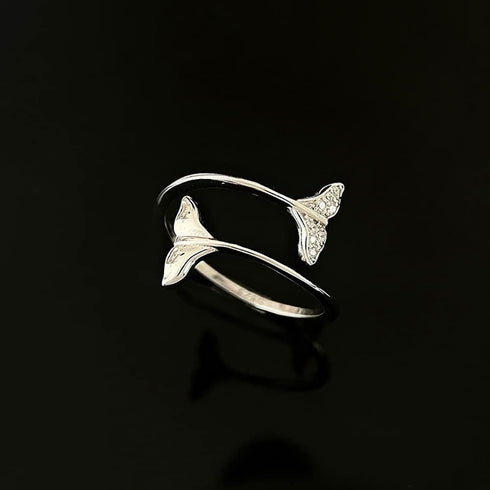 Couple Mermaid Ring 925 Sterling Silver Cubic Zirconia Open Statement Rings Wrap Finger Band Engagement Promise Stacking Ring Bands Adjustable Jew...