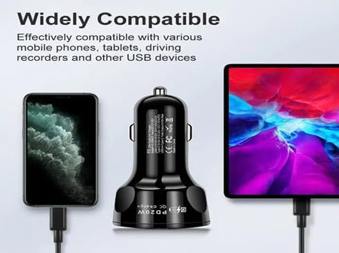 Multipurpose 4 Port USB Fast Charging Cigarette Light Car Charger 2USB/PD20W/ QC 3.0 LED Display Compatible with Android/iOS Iphone series, Galaxy...