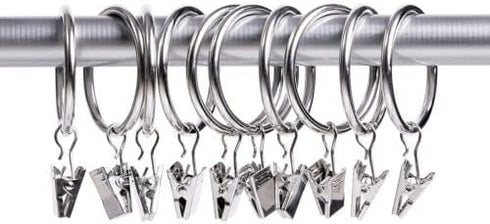 44 Pack Curtain Rings with Clips Hooks, Silver Drapery Clips with Rings Stainless Steel Metal 1.5 inch Curtain Hangers Clips, Fits Diameter 1.2 in...