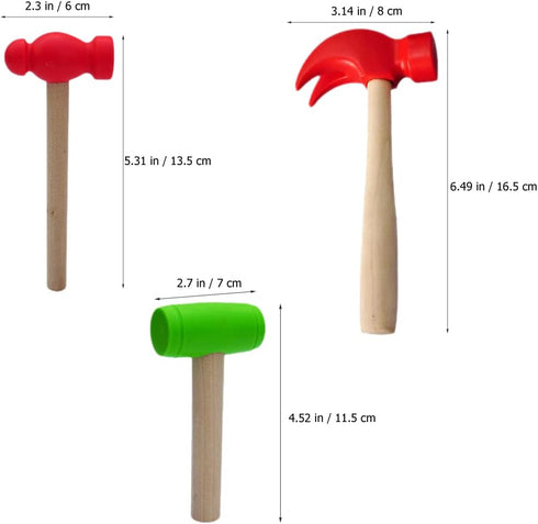 3 Pcs Wooden Hammer Toys Simulation Hammers Model Small Maintenance Tools for Kids (Red+Green)...