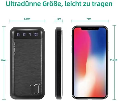 Power Bank 10000mAh Mobile Phone Portable Charger External Battery Pack with 2 USB 2.4 A Outputs and USB C Input Compatible with Huawei iPhone 12 ...
