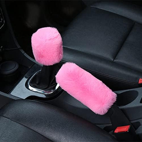 Black Plush Auto Car Handbrake Cover Sleeve Gear Sets Automotive Car Gear Suit (Pink)...