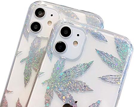 Blingy's for iPhone 13 Pro Case (6.1 inch), Hemp Style Sparkling Bling Bling Glitter Weed Style Transparent Soft TPU Protective Clear Case Compati...