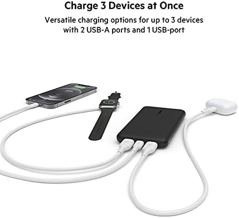 Belkin Power Bank, BoostCharge USB-C Portable Charger 10k w/ 1 USB-C Port and 2 USB-A Ports with USB-A to USB-C Cable for iPhone 15, 15 Plus, 15 P...