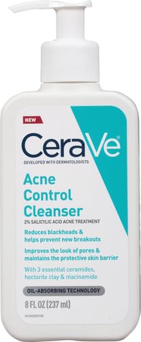 CeraVe Acne Treatment Face Wash | Salicylic Acid Cleanser with Purifying Clay, Niacinamide, and Ceramides | Pore Control and Blackhead Remover | 8...