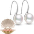 925 Sterling Silver Hoop Handpicked AAA+ Quality 7.5-8mm White Freshwater Cultured Pearl Dangle Drop Earrings Jewelry for Women...