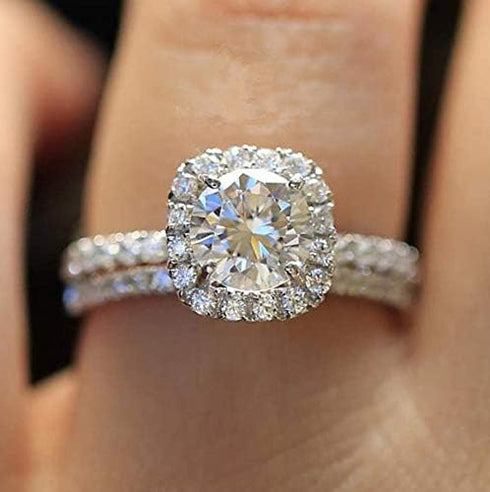MAIHAO Fashion Ring Cushion Cut ct Zircon Stone 925 Sterling Silver Engagement Wedding Band Ring Cubic Zirconia Promise Halo Engagement Ring Anniv...