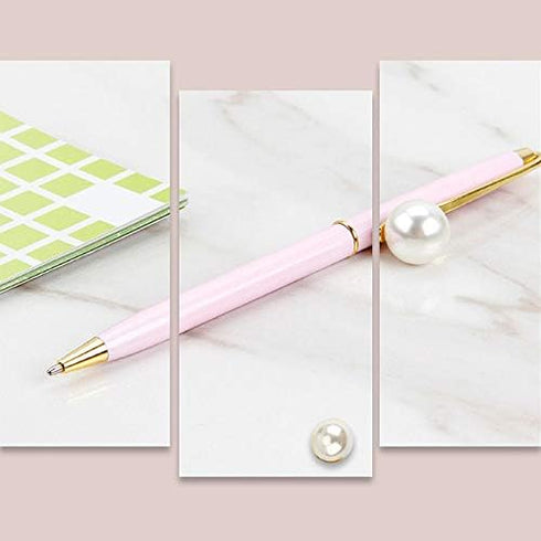 Monique 3 Pcs Pearl Decorative Metal Ballpoint Pen Ball Pen 0.7mm Fine Tip Black Ink Pink...