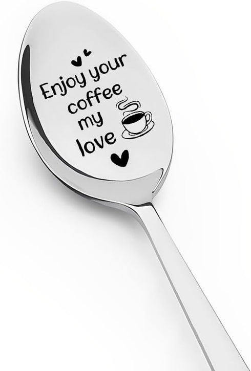 Coffee Spoon Gift for Christmas Birthday Gifts for Boyfriend Girlfriend Husband Wife Anniversary Valentines Day Gifts for Women Men Enjoy Your Cof...