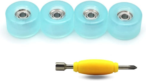 4pcs Apex 68D Urethane Fingerboard Wheels,7.5mm Diameter -ABEC-9 Ultra Spin Chrome Steel Bearings with 1pcs Fingerboard Tool (Transparent Blue)...