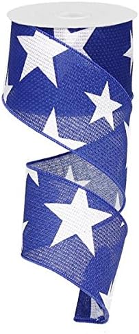Star Wired Edge Ribbon (2.5", Navy Blue White) - 10 Yards :...