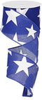 Star Wired Edge Ribbon (2.5", Navy Blue White) - 10 Yards :...