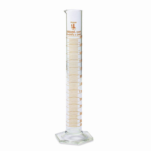 250ml Graduated Cylinder, Borosilicate 3.3 Glass, Single Metric Scale, Class B, Karter Scientific 213I13 (Single)...