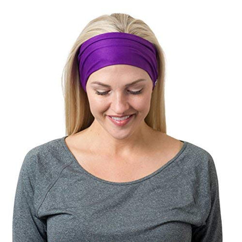 RiptGear Stretch Sport Headband for Women (Solid Purple) — Made of Non-Slip Sweat Wicking Fabric — Great for Yoga, Running or The Gym — Soft Headb...