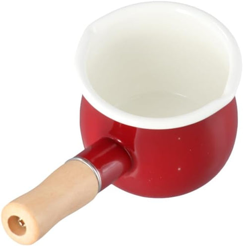 500ML Home Enamel Milk Pan With Wooden Handle, Small Enamel Saucepan Butter Warmer Cookware Pan Sauce Pan Kitchen Tool...