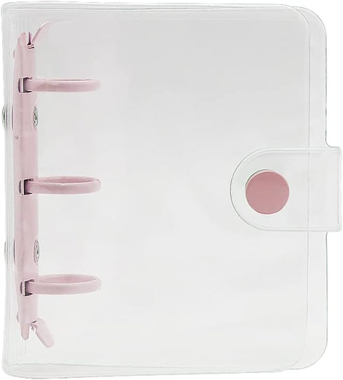 Super Mini Clear 3 Ring Binder Cover Pink Round Ring PVC Binders Snap Closure Loose Leaf Folders Sealing Edge Notebook Shell File Folders Album Bi...