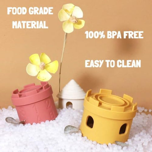 Silicone Stacking Castle Toy, Soft Teether Toy, Montessori Educational Toy for Babies and Toddlers, 6+ Months, BPA Free, 5 Piece Set...