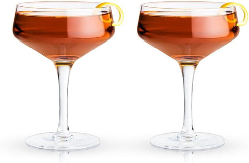 Viski Raye Angled Stemmed Crystal Coupe Cocktail Glasses, Champagne Coupe Glasses, Drinkware Set, Espresso Martini Glasses, Set of 2, 7oz...
