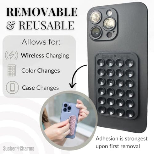 Removable and Reusable Adhesive, Silicone Suction Phone Case Mount, iPhone and Android Phone Accessory, Hands-Free Mirror Phone Holder, TikTok Vid...