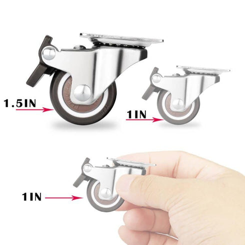 1.5 Inch Caster Wheels for Small Furniture Heavy Duty Casters, Rubber 360º Swivel Casters Set of 4 (2 with Brakes&2 Without), Locking Plate Caster...