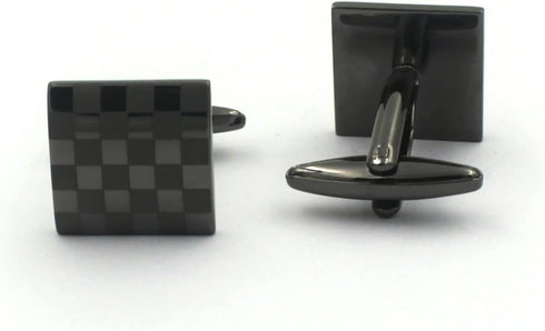 Gun Black Laser Engraved Checker Pattern Dress Shirt Cufflinks...