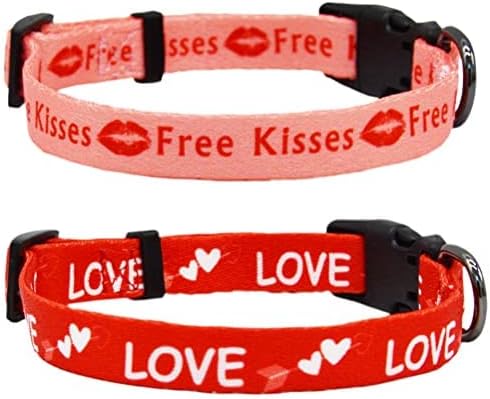 2 Pack Valentine’s Day Dog Collar Adjustable Heavy Duty Nylon Holiday Pet Collars Red and Pink Large...