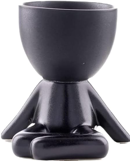 Succulent Plant Pot (Small, Cross Leg Black) Mini Decorative Pot for Plants, Cartoon Style, Human Shaped Ceramic Succulent Planters...