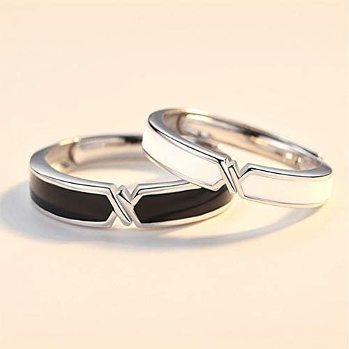2 Pcs Sun Moon Matching Rings Set Couple Friendship Lover Open Adjustable Rings Minimalist Heart Engagement Wedding Bands Simple Multi-Style Jewel...