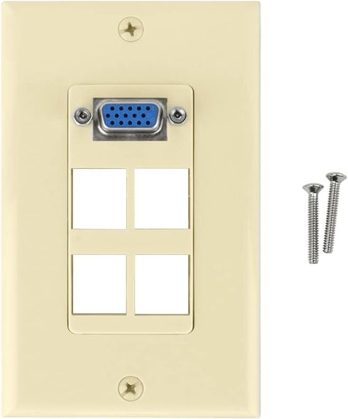 VGA + 4 port Keystone Wall Plate (Ivory)...