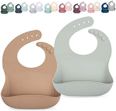 Silicone Bib Set - Adjustable Waterproof Bibs - Set of 2...