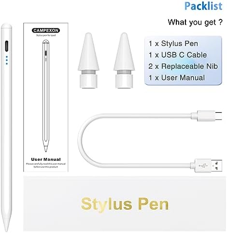 Stylus Pen for iPad, 5min Fast Charge Pencil for iPad/Pro/Air/Min 2018-2024, Pen for iPad with Tilt Sensitive& Palm Rejection& Magnetic for Profes...
