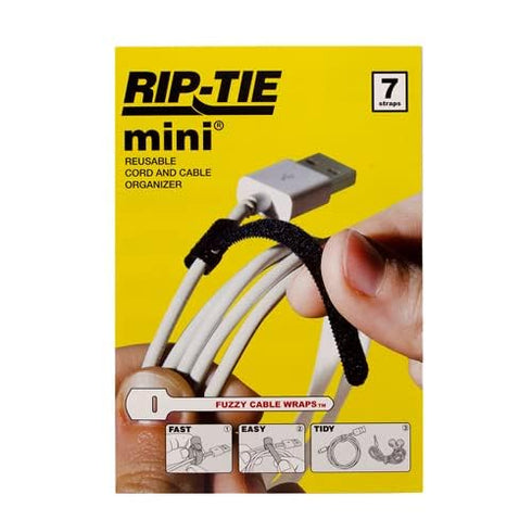 RIP-TIE Mini 1 /4" x 3-1/2" Cable Tie Perfect for USB Cable, Earbud Cords, Cell Phone Cord 7 Pack Black...