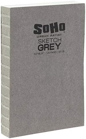 SoHo Urban Artist Open Bound Sketch Pads - Open Coptic Bound Sketch Pads for Drawing, Calligraphy, Any Dry Media, & More! - [Grey - 5.6x8.26" - Si...