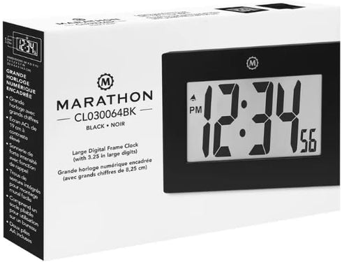 MARATHON Large Digital Wall Clock with 8” Display, Black - Easy to Read...