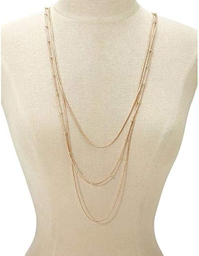 COLORFUL BLING Dainty Gold Chain Beads Statement Necklace Multi-Strand Waterfall Strand Long Chains Strand Necklace for Women Girls Jewelry...