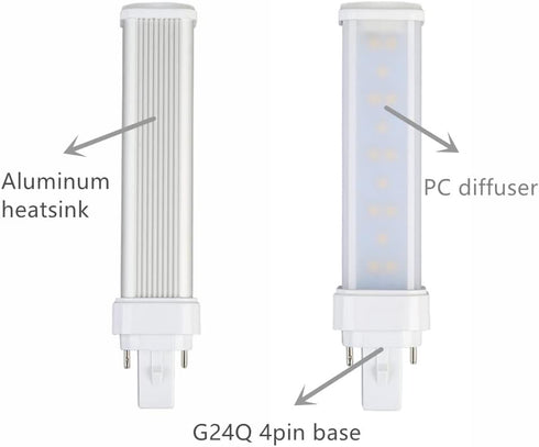11W G24Q LED Bulb, 4 Pin CFL LED Replacement, G24Q PLC-26W Replacement, 1100LM, 120V 6000K LED Horizontal PL Bulb, Bypass The Ballast (Remove The ...