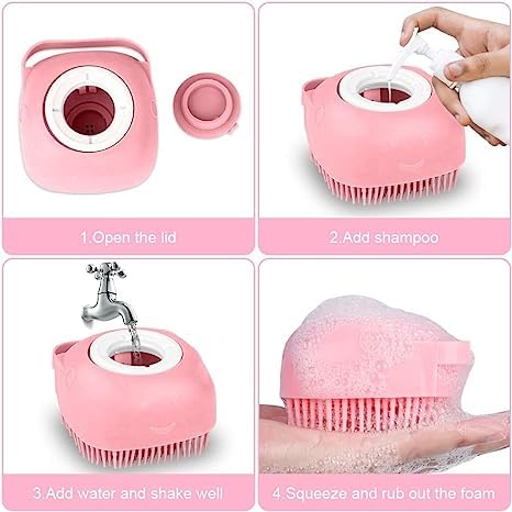 Dog Bath Brush Soft Silicone Dog Shampoo Brush | Pet Shampoo Massage Dispenser Dog Brush for Shedding Massage Dispenser Shower Brush for Short and...