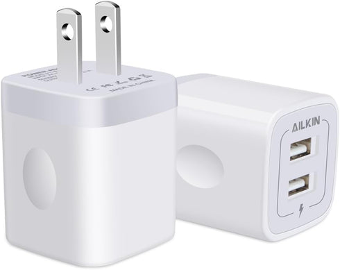 USB Wall Charger, Charger Adapter, AILKIN 2-Pack 2.1A Dual Port Quick Charger Plug Cube for iPhone 15 14 13 12 11 Pro Max 10 SE X 8 7 Plus Samsung...