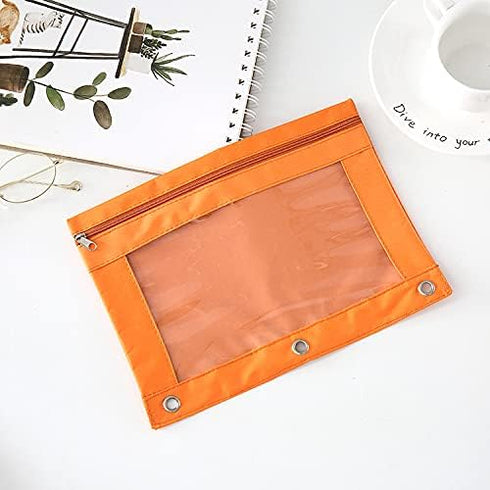 Binder Fabric Pencil Pouch 3-Ring Binder Pencil Case Bag with Zipper 4 Pack (Orange)...