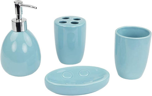 Home Basics 4-Piece Bathroom Accessory Set, Includes Soap/Lotion Dispenser, Toothbrush and Toothpaste Holder, Soap Dish, and Tumbler, Turquoise...