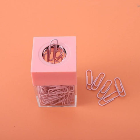 Pink Magnetic Paper Cilp Dispenser Holder Clear Acrylic Paper Clip Organizers with Magnetic Top for Desk Cute Office Binder Clip, Hair Clip,Paper ...
