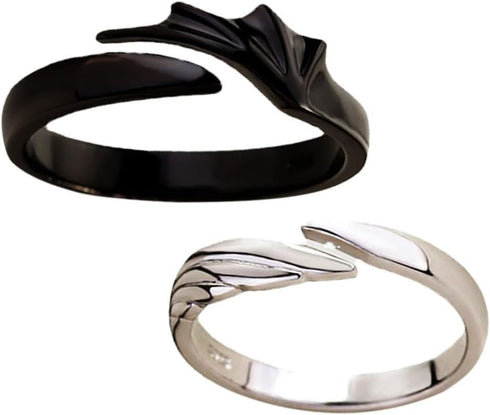 LIFKOME 2pcs Angel Devil Wings Adjustable Ring for Men and Women Black White Couple Ring Silver Couple Matching Jewelry for Engagement Marry Weddi...