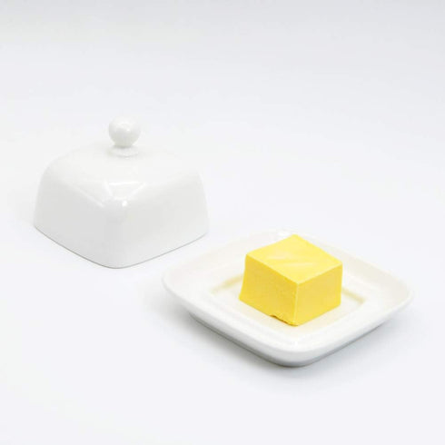 NAGU Mini Square Butter Dish with Lid, White Procelain Domed Cheese Dish with Handle Individual Serving Small Butter Tray, Cute Ceramic Dessert Se...