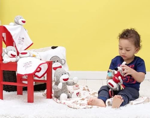 Baby Starters Plush 14 inch Snuggle Buddy with Embroidery and Satin, Sock Monkey Blanket and Toy, Tan...