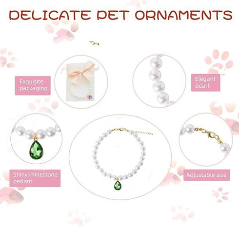 Pearl Cat Collar Dog Collar Rhinestone Necklaces for Small Dogs Collar Accessories Pet Collar (Green Drop Shape, Small)...