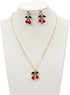 Fuqimanman2020 18K Gold Plated Sweet Red Cherry Fruit Drop Dangle Earrings Pendant Necklace Set Crystal Christmas Fruit for Women Statement Aesthe...
