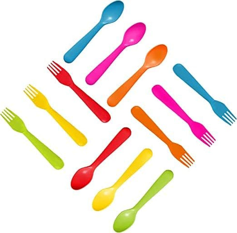 Plastic Toddler Utensils Set of 12 Kids Utensils Forks and Spoons - BPA FREE/Dishwasher Safe Toddlers Silverware Set Brightly Colored Children's S...